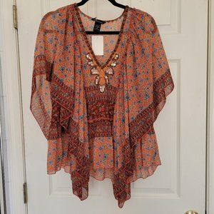 NWT Moda International Beaded Floral Flowy Top M